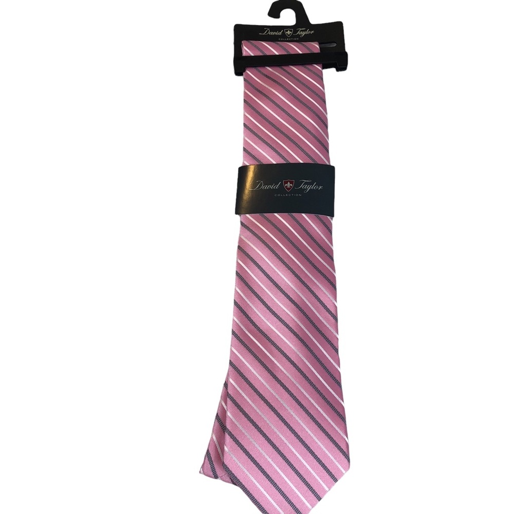 DAVID TAYLOR  NWT Men’s tie pink with gray and white pinstripe